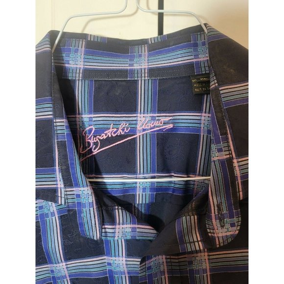 Men Bugatchi Uomo XL Shirt Navy Blue, Pink Square - Picture 3 of 9